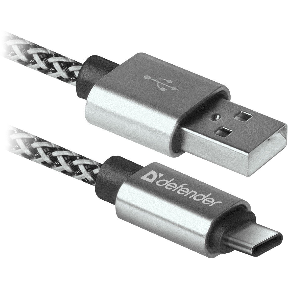 Кабель USB Defender 87815, USB 2.0, AM-Type-C, 1 м, 2.1A, тканевая оплетка