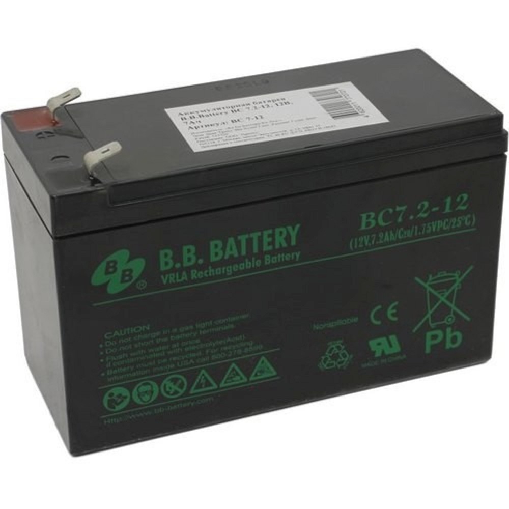 Аккумулятор B.B. Battery BC 7.2-12, 12 В / 7.2 А·ч, клеммы F2, 151x65x100 мм