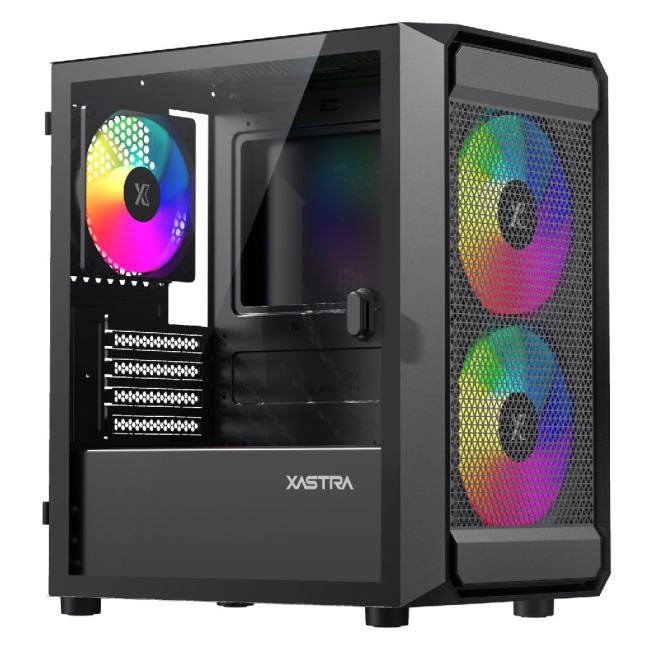 Корпус XASTRA A303M 3ARGB Black, mATX, Mesh, tempered glass, 2×140 + 1×120 мм ARGB PWM