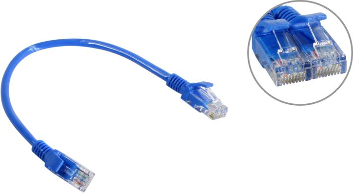 Патч-корд Cablexpert PP10-0.25M/B, UTP Cat.5e, 0.25 м, многожильный, синий