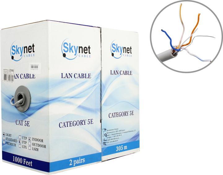 Кабель Skynet CSL-FTP-2-CU, FTP, Cat.5e, 2 пары, AWG 24, 305 м, серый
