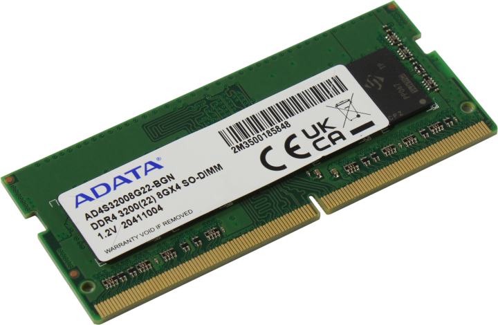 Модуль памяти A-DATA AD4S32008G22-BGN, DDR4 SO-DIMM 8 ГБ, 3200 МГц, CL22, 1.2 В