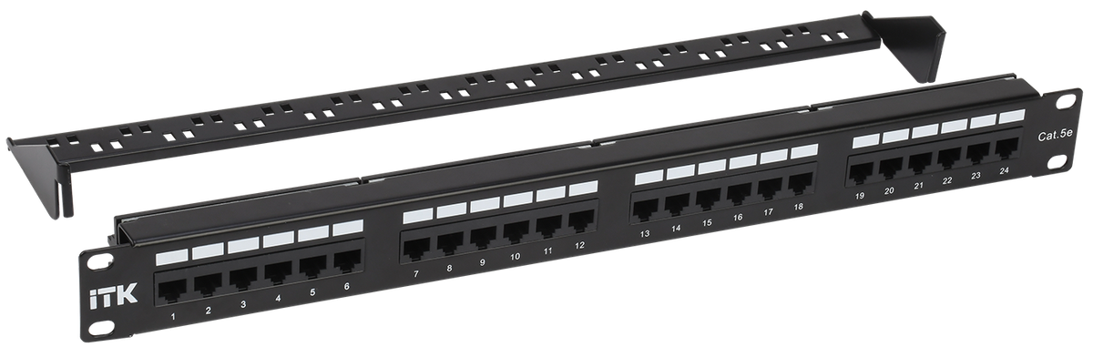 Патч-панель ITK PP24-1UC5EU-D05-1, 19", 1U, 24×RJ45 Cat.5e, неэкранированная