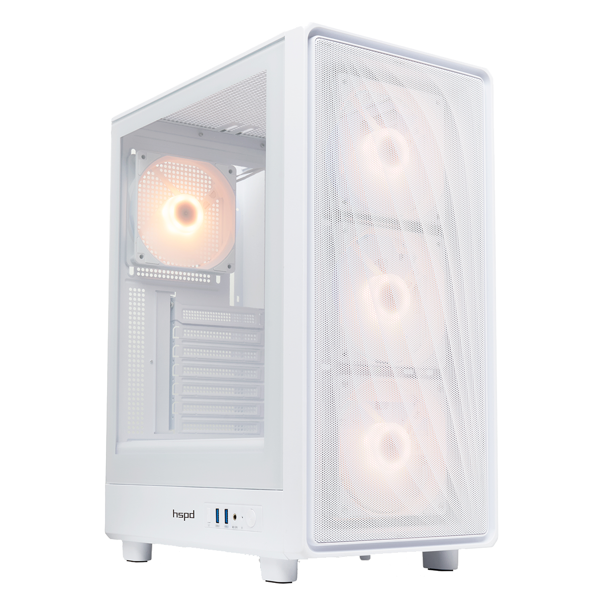 Корпус HSPD M510-TGWH-ARGB, Mesh Mid Tower, ATX/mATX/mITX, 4×120 мм ARGB, белый