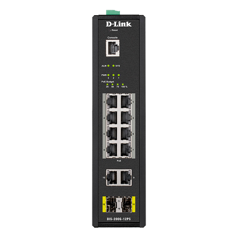 Коммутатор D-Link DIS-200G-12PS/A2A, L2, 10×1GbE (8×PoE), 2×SFP