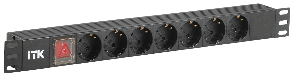Блок PDU ITK PH12-7D3, 7×Schuko, 1U, C14, LED