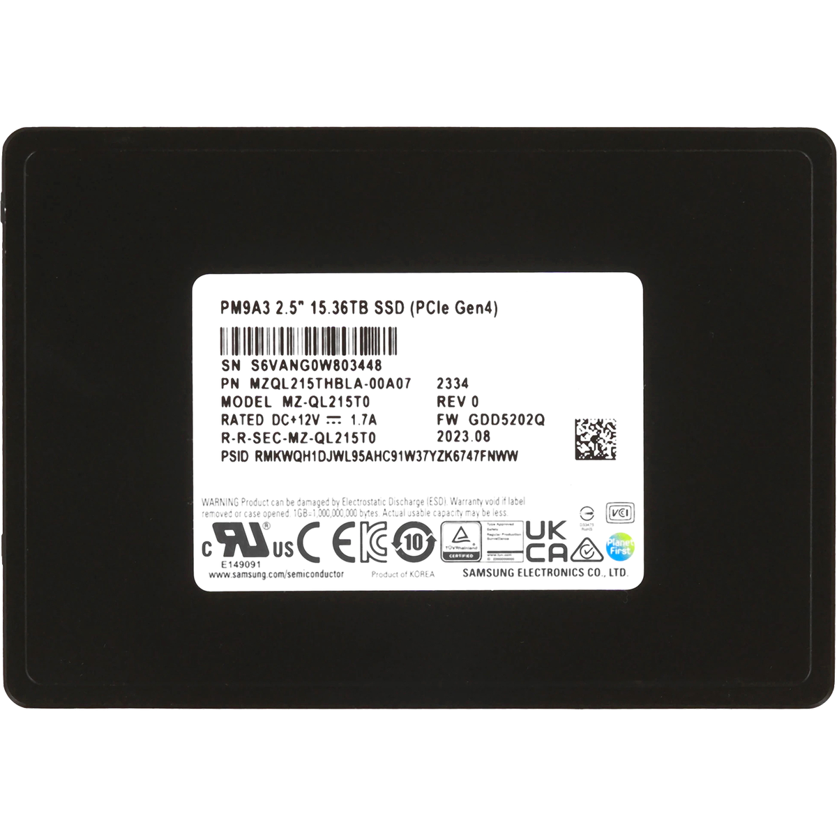SSD Samsung PM9A3 MZQL215THBLA-00A07, 15.36 ТБ, U.2, NVMe PCIe 4.0