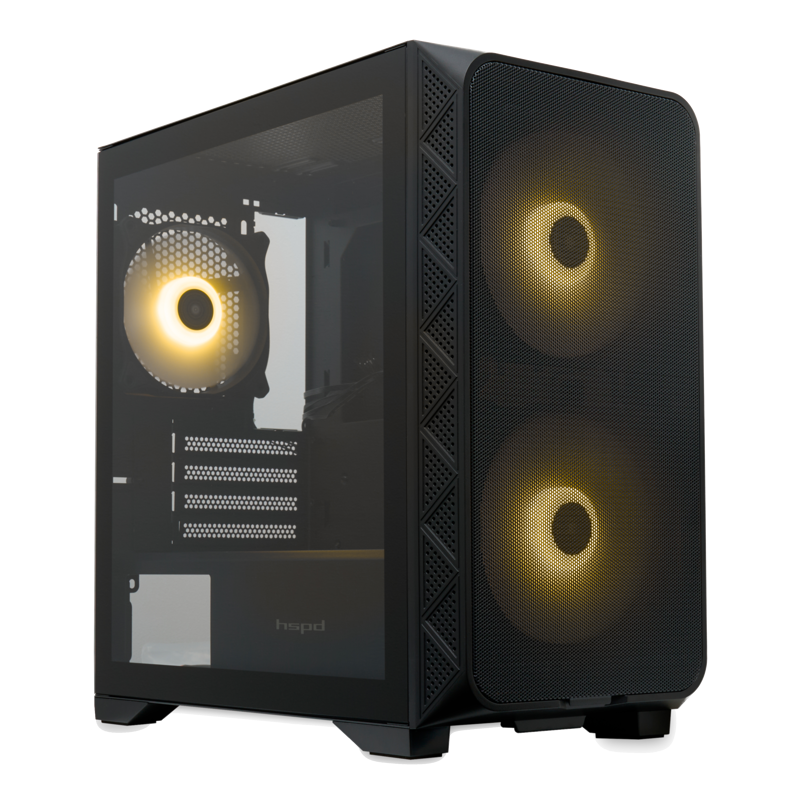 Корпус HSPD M321-TGBK-ARGB, Mesh Mini-Tower, mATX/mITX, 3 ARGB-кулера, закалённое стекло