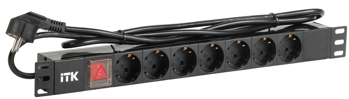 PDU ITK PH12-7D1, 7×Schuko, 1U, 16A, 2м