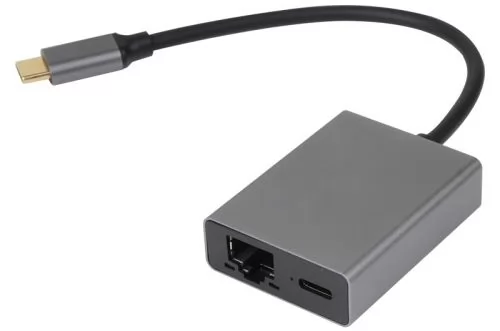 Адаптер VCOM CU4591, USB Type-C — RJ-45 + PD 100 Вт, алюминиевый корпус
