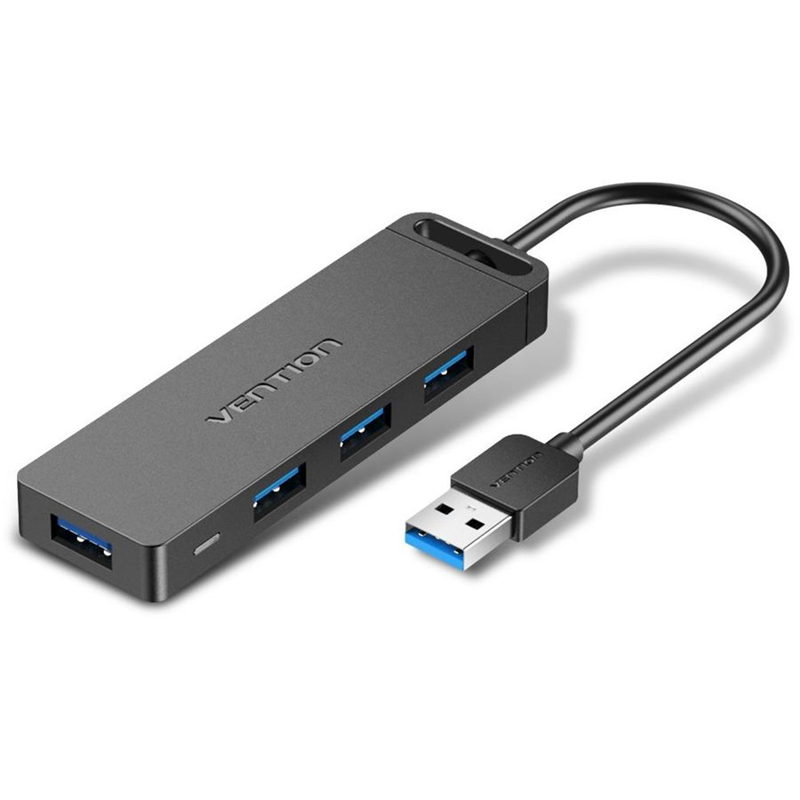 Концентратор Vention CHLBF, 4×USB 3.0 Type-A, кабель 0.18 м, питание от USB