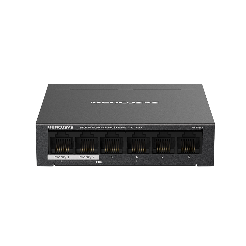 Коммутатор Mercusys MS106LP, 4×100 Мбит/с PoE+ + 2×100 Мбит/с, 40 Вт