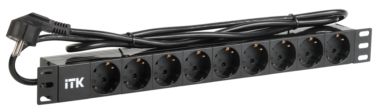Блок PDU ITK PH22-9D1, 9x Schuko, 16 А, 1U, черный