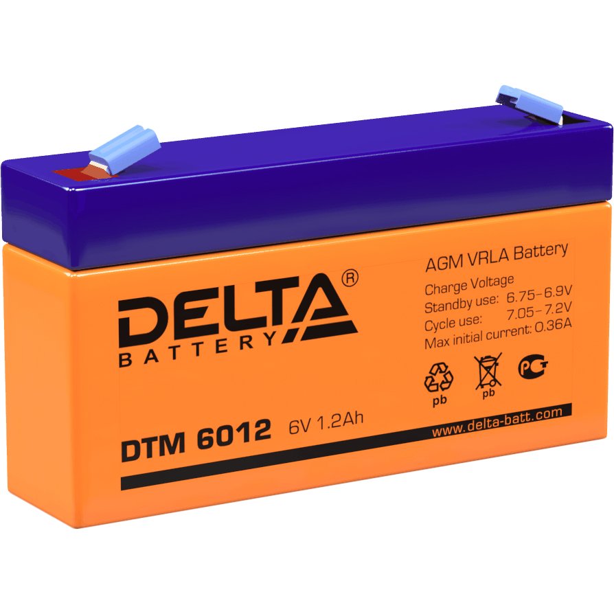 Аккумулятор Delta DTM 6012, 6 В, 1.2 А·ч, AGM, клеммы F1, 97×24×52 мм