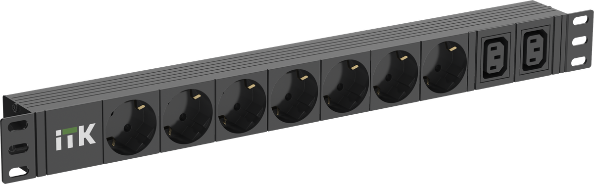 Блок распределения питания ITK PH22-7D2C131-P, 7×Schuko + 2×C13, 16 А, 1U, кабель 2 м