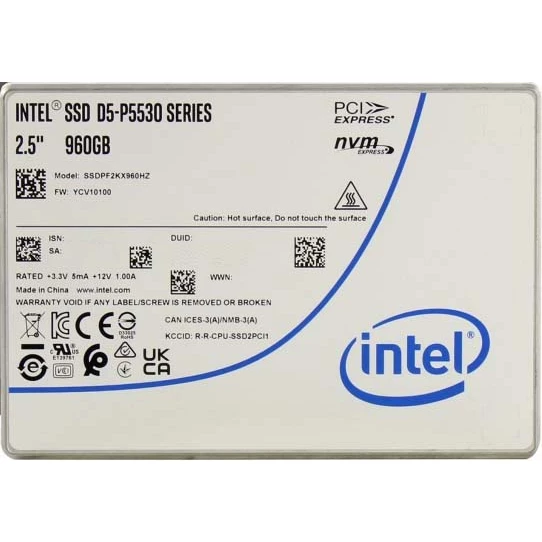 SSD Intel D5-P5530 Series SSDPF2KX960HZN1, 960 ГБ, U.2, NVMe, PCIe 4.0
