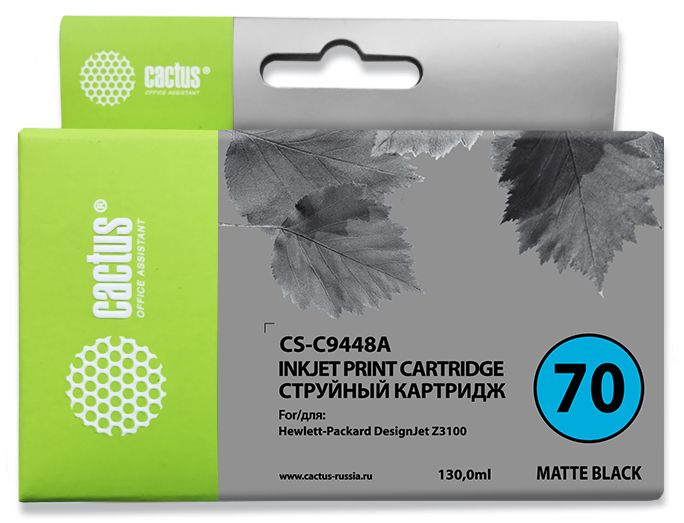 Картридж струйный Cactus CS-C9448A, №70, чёрный матовый, 130 мл, для HP Designjet Z3100