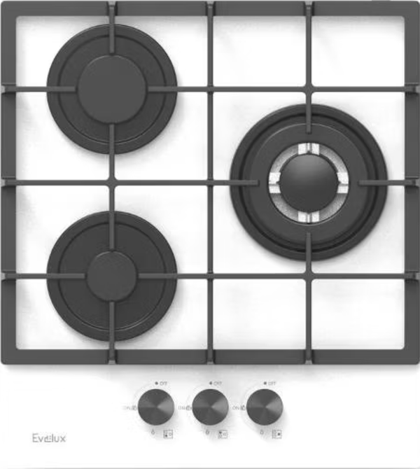 Варочная панель газовая Evelux HEG 425 WG, 45 см, 3 конфорки, WOK, белый
