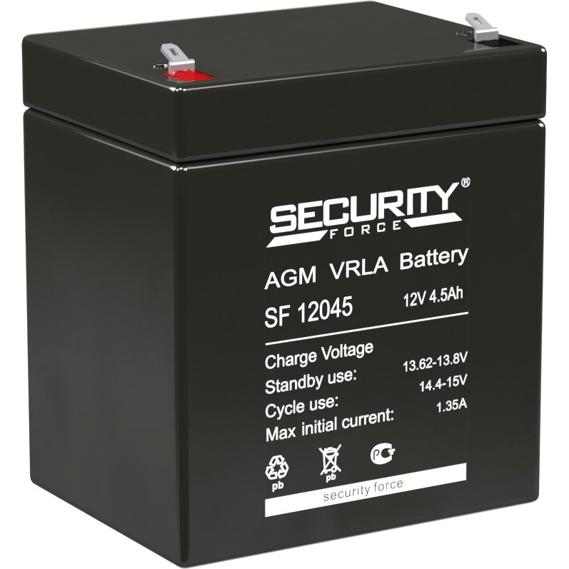 Аккумулятор Энергон SECURITY FORCE SF 12045, 12 В, 4.6 Ач, AGM, F1