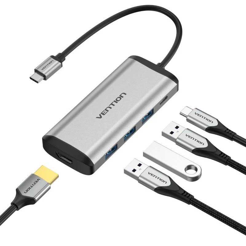 Мультифункциональный хаб Vention CNBHB, USB Type-C, 5 в 1, HDMI + 3×USB 3.0 + PD