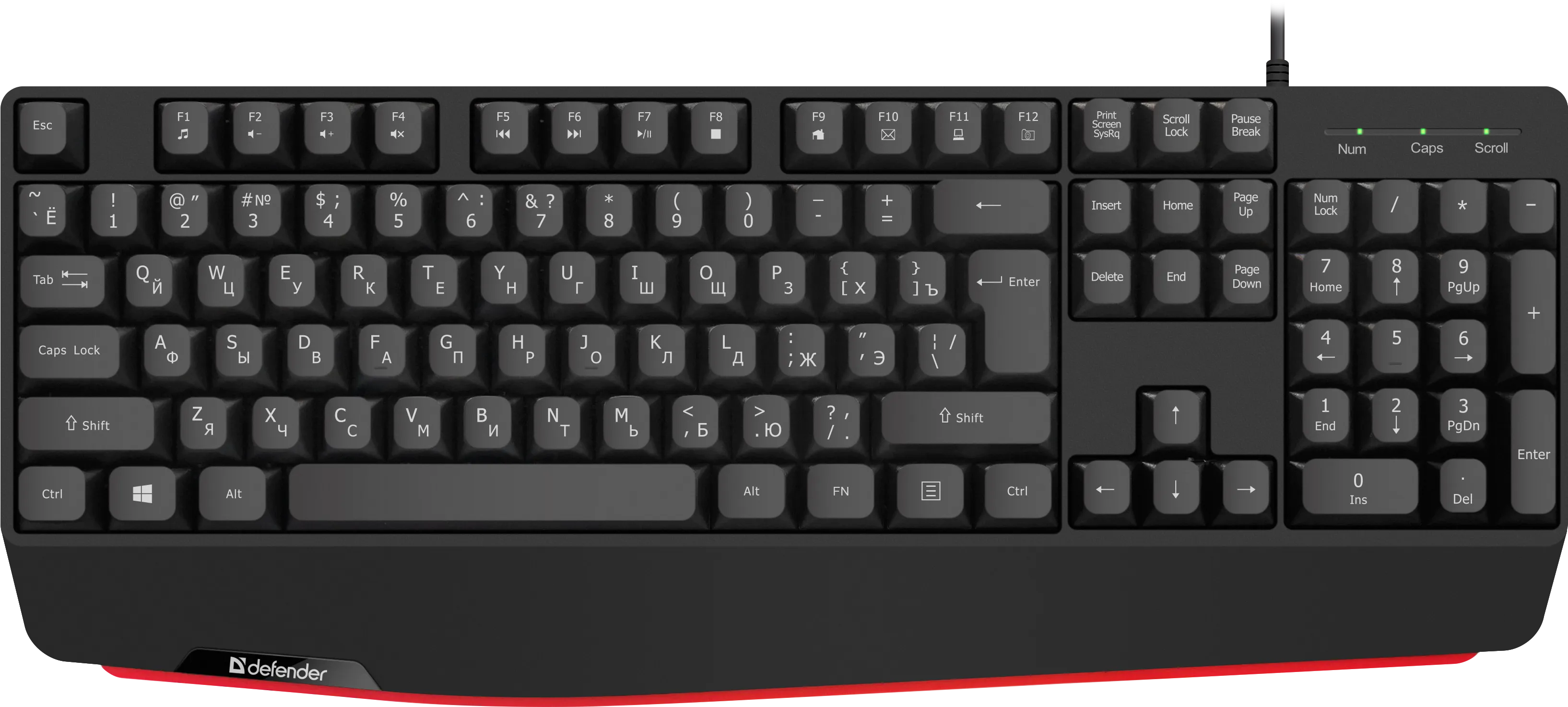 45546 - Клавиатура USB Defender Atom HB-546 (Черный), проводная, USB, ENG/RU, подставка под запястье, стандарт