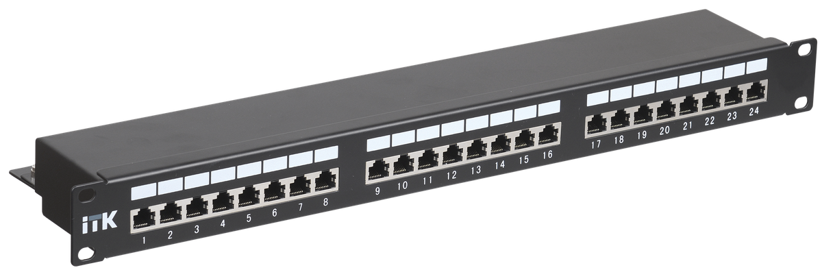 Патч-панель ITK PP24-1UC5ES-D05, 19", 1U, 24×RJ45, кат.5e, экранированная