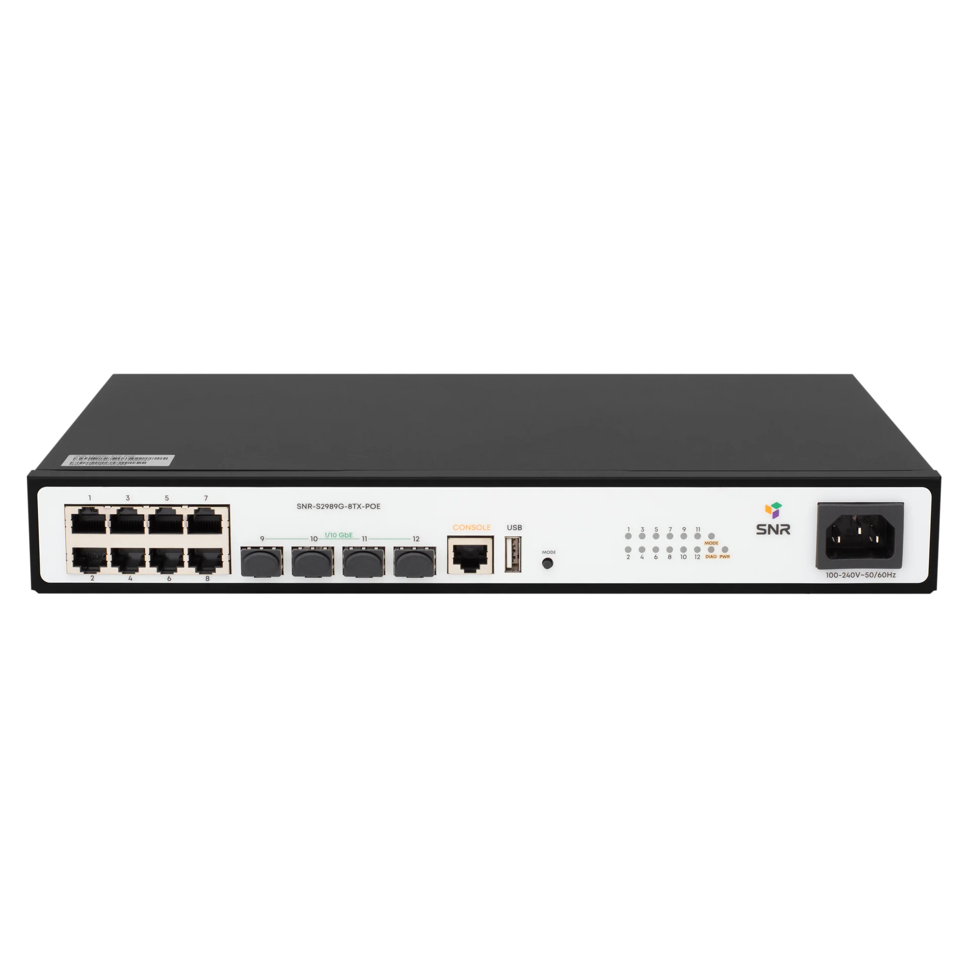 Коммутатор SNR SNR-S2989G-8TX-POE, L2+, 8×1GbE PoE, 4×10G SFP+, 125W