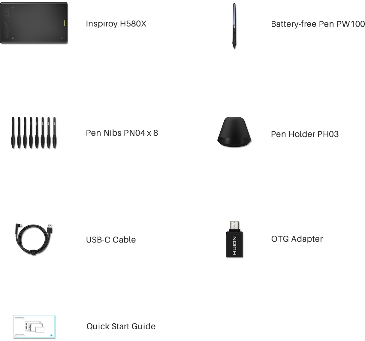 Графический планшет Huion H580X, 8×5", 8192 уровня, 5080 LPI, USB