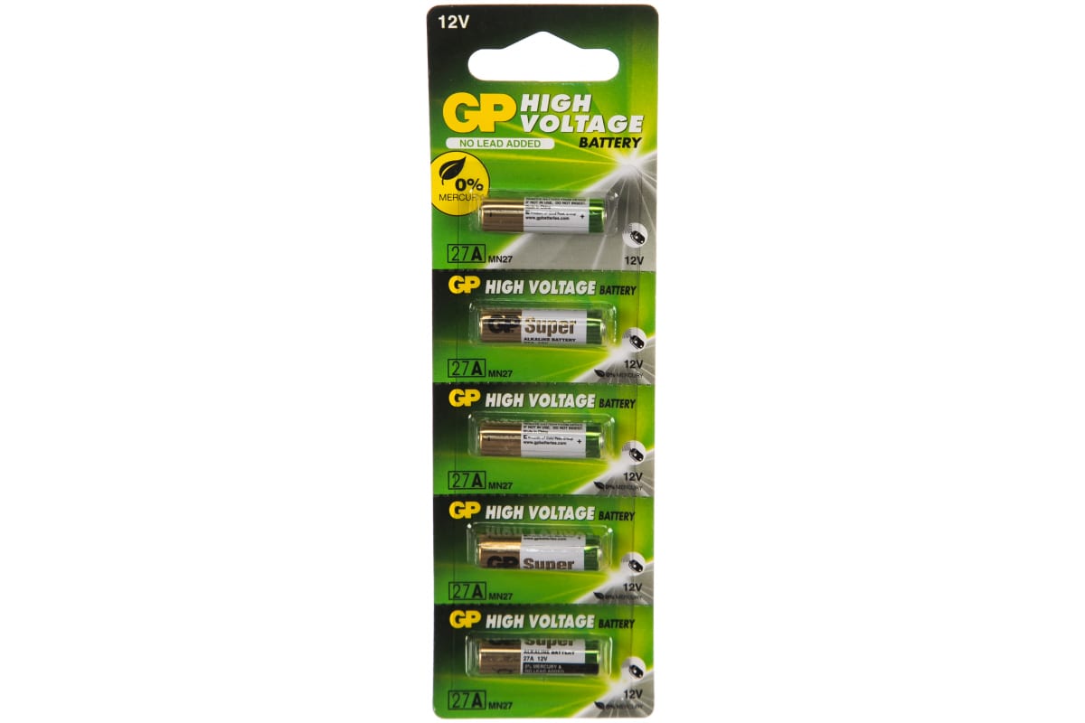 Батарейка GP High Voltage 27A, алкалиновая, 12 В, A27, 5 шт.