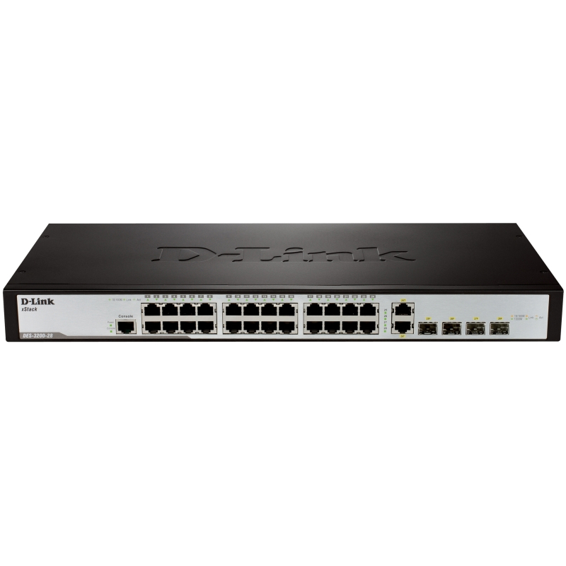 Коммутатор D-Link DES-3200-28_RFB/B1, L2, 24×100Base-TX, 2×SFP, 2×Combo