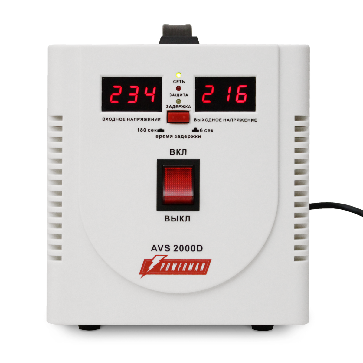 Стабилизатор POWERMAN AVS 2000D, 2000 ВА, 140-260 В, 2 розетки
