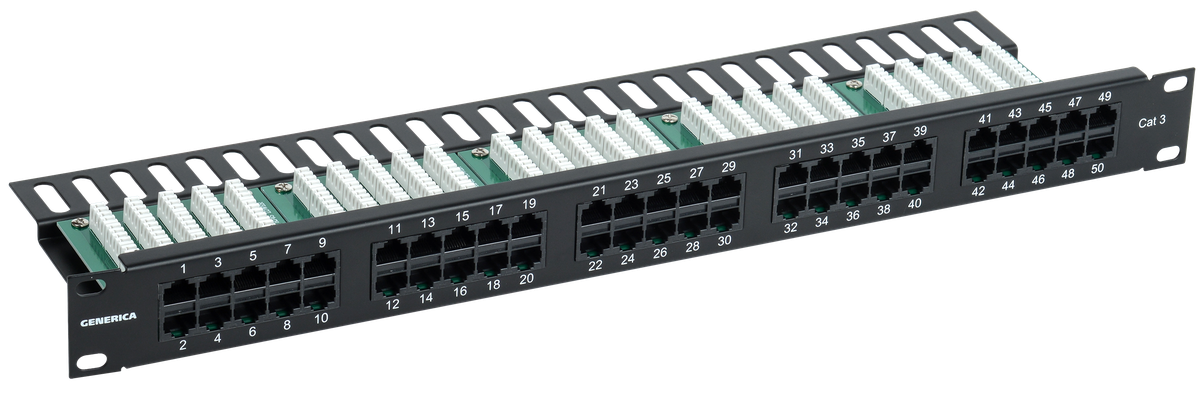 Патч-панель ITK GENERICA PP50-1UC03U-K05-G, 1U, кат. 3, RJ45, 50 портов