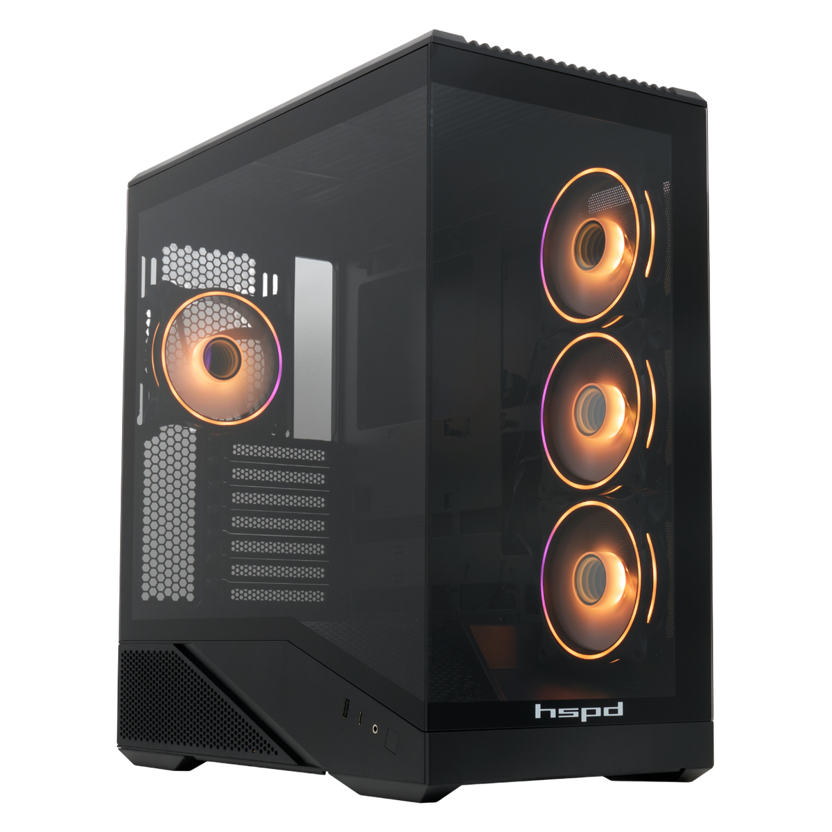 Корпус HSPD F711-TGBK-ARGB, Panoramic Full Tower, ATX/mATX/mITX, TG, 4×120 мм ARGB