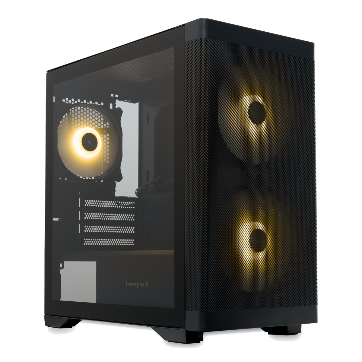 Корпус HSPD M320-TGBK-ARGB, Mini-Tower, mATX/mITX, 3 ARGB-вентилятора, закалённое стекло
