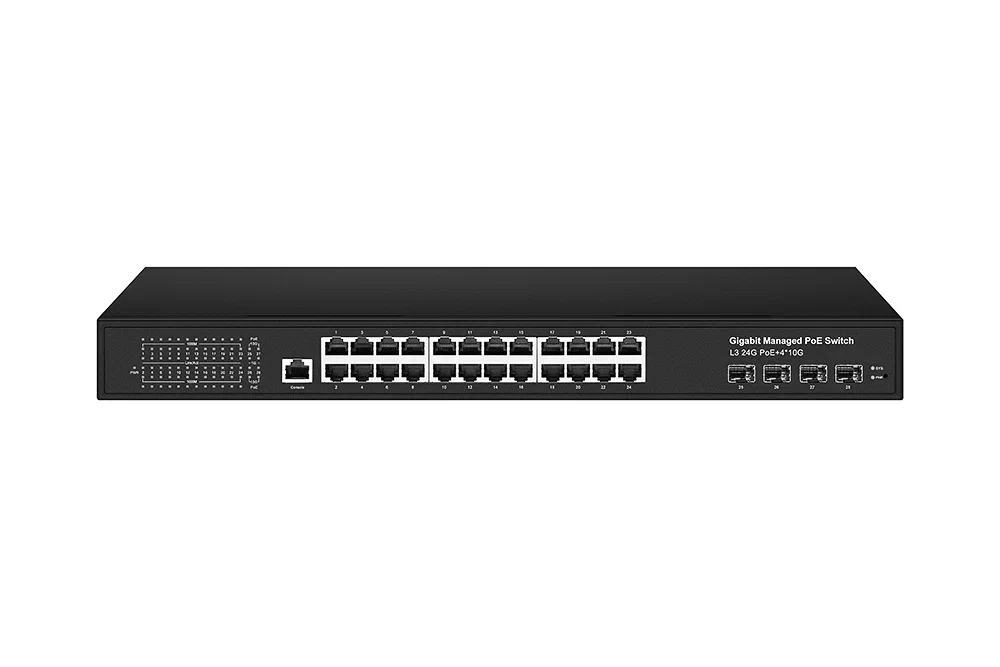 Коммутатор NST NS-SW-24G4G10-PL, L3, 24×1GbE PoE, 4×10GbE SFP+, 400W