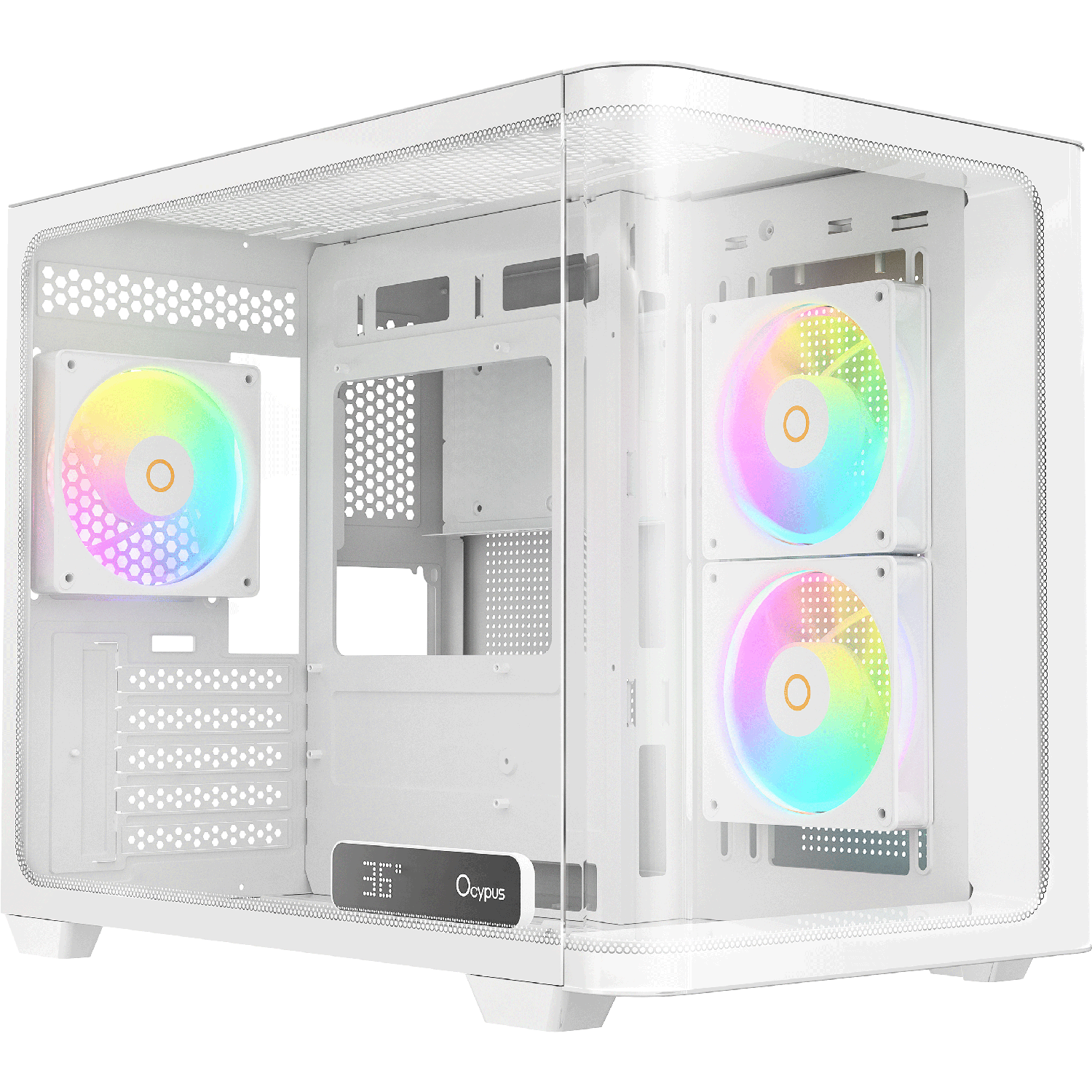 Корпус ПК Ocypus Iota-C50-WHD300CD-GL, Iota C50 Curve, Mini-Tower, TG, ARGB, белый