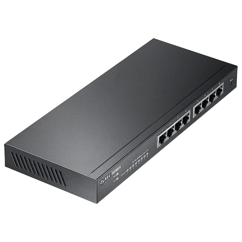 Коммутатор Zyxel GS1900-8-EU0102F, 8×1GbE, Smart L2, настольный