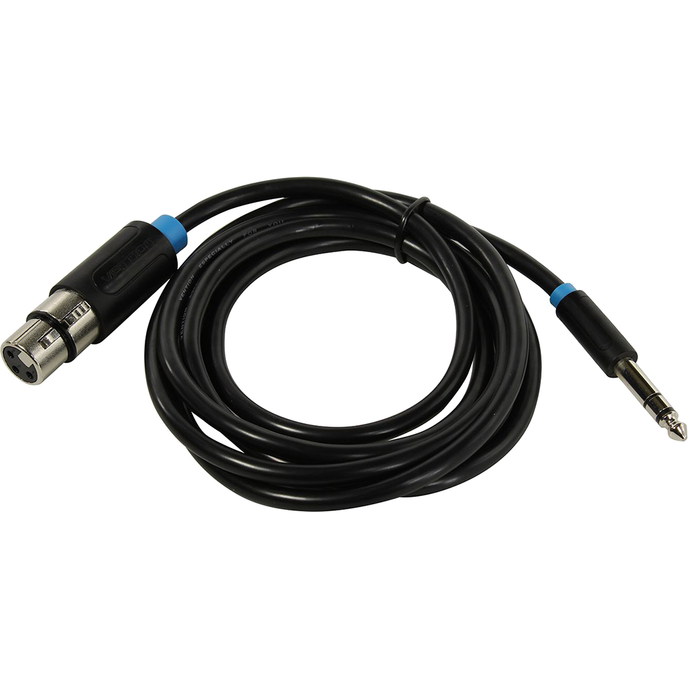 Кабель-переходник Vention BBEBH, Jack 6.3 мм M — XLR F, 2 м, диаметр 6 мм