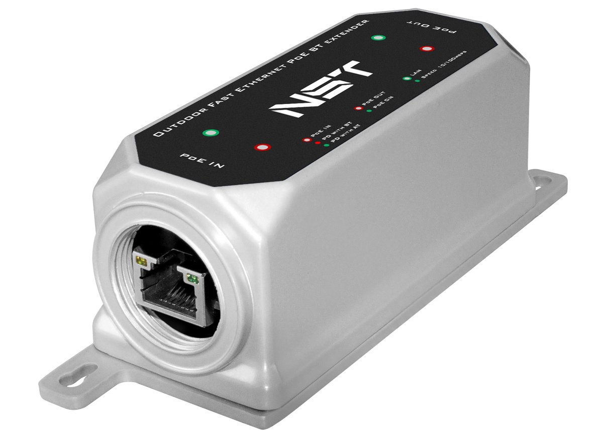 Удлинитель PoE NST NS-EX-1FP/W, уличный, 1 порт, Fast Ethernet, до 250 м, IP67