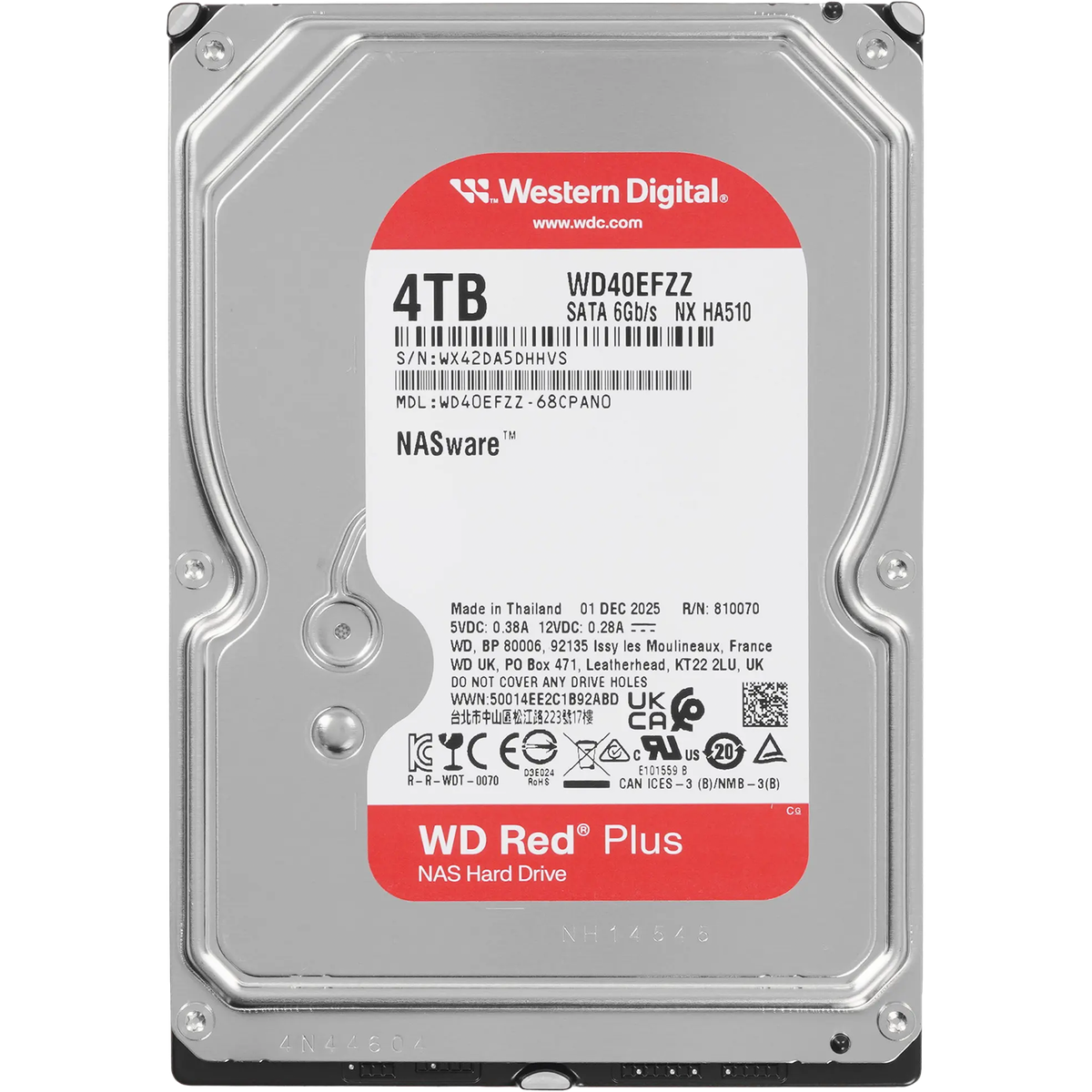Жесткий диск WD WD40EFZZ, 4TB, SATA III, NAS Red Plus, 5400rpm
