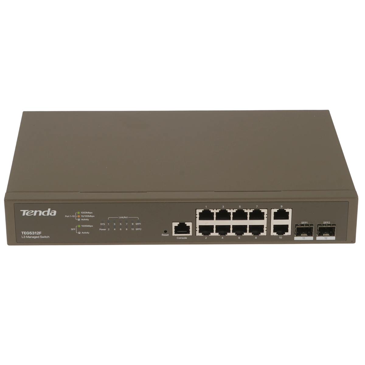 Коммутатор Tenda TEG5312F, управляемый, L3, 10×1GbE, 2×SFP