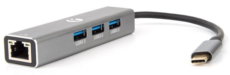 Хаб Vcom DH311A, USB Type-C — RJ-45 + 3×USB 3.0 Type-A, металлический корпус