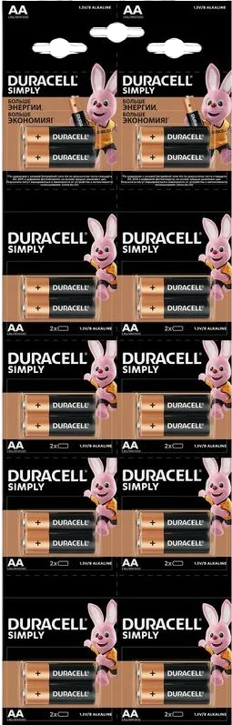Батарейки Duracell Simply LR6 AA, алкалиновые, 1,5 В, 20 шт.