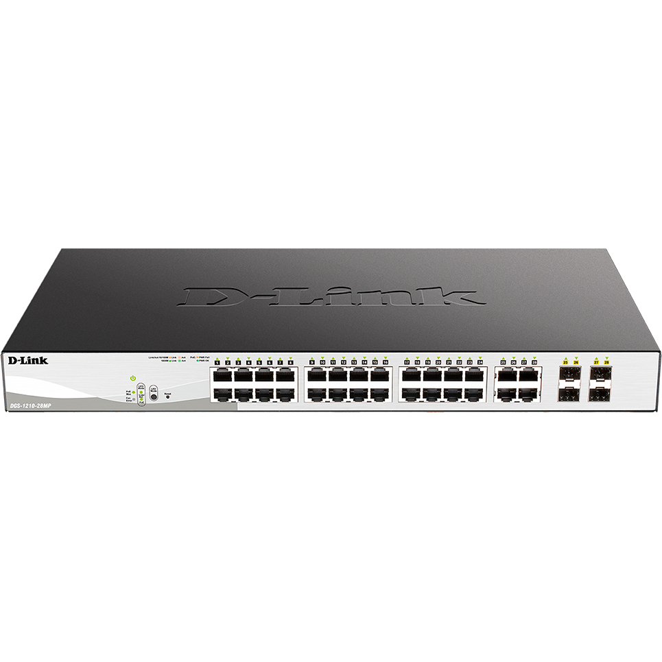 Коммутатор D-Link DGS-1210-28MP/F4A, L2, 24×1GbE PoE, 370W, 4×Combo SFP