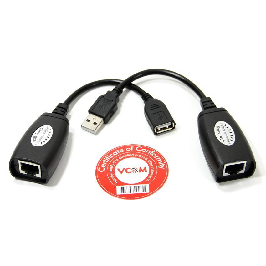 Адаптер-удлинитель VCOM CU824 USB-AMAF/RJ45, по витой паре до 45 м