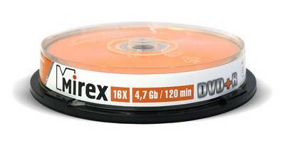 Диск DVD+R Mirex 202493, 4.7GB, 16x, 10шт