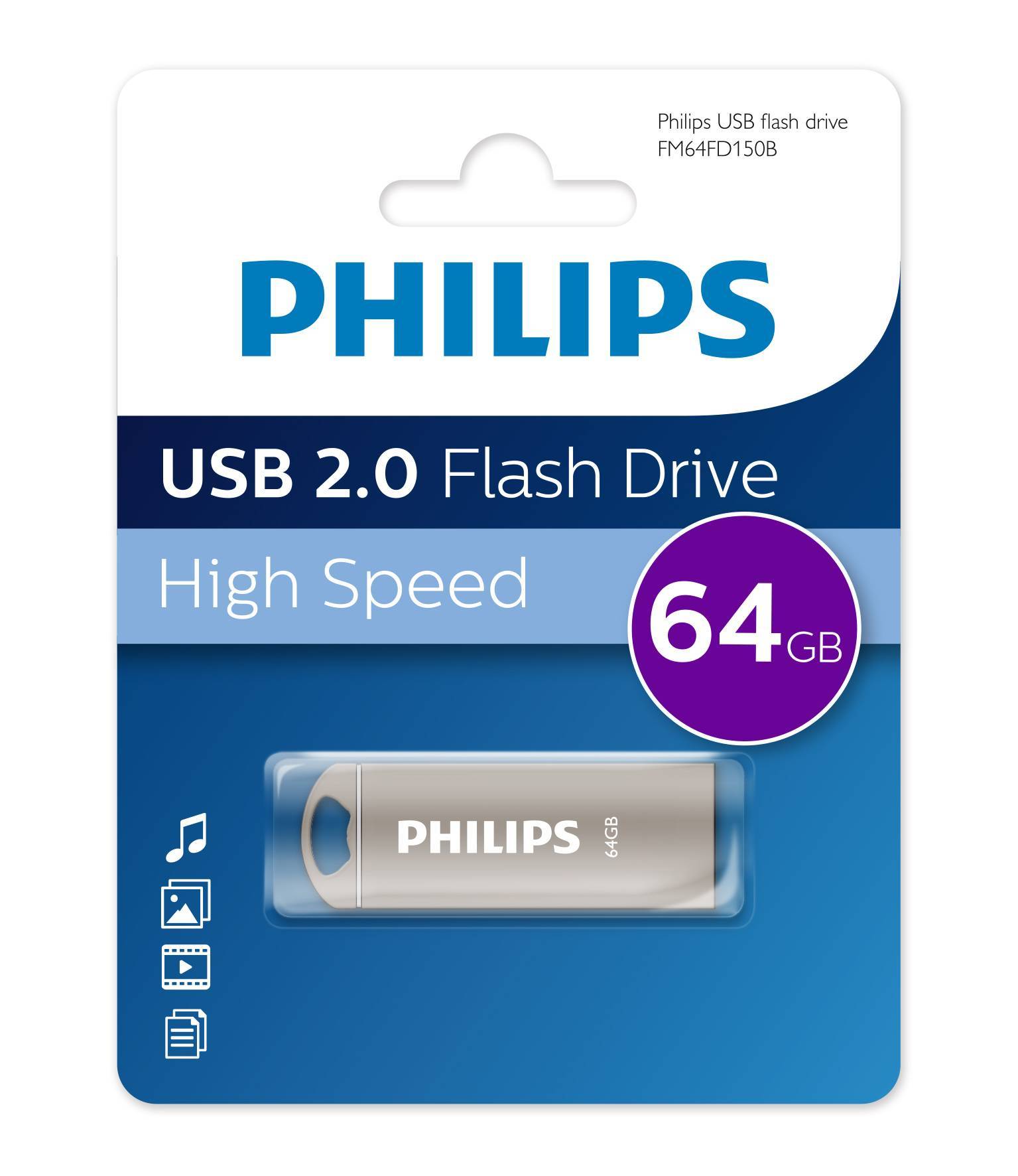 Флешка USB Philips IRON 2.0 FM64FD150B/97, 64 ГБ, USB 2.0, USB тип-A, металл