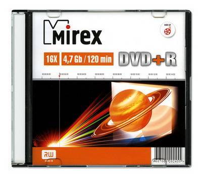 Диск DVD+R Mirex 202455, 4.7 ГБ, 16x, 12 см, slim case
