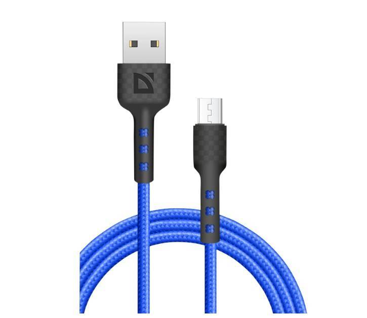 Кабель DEFENDER F181 87115BLU, USB 2.0 AM — microUSB BM, 1 м, 2.4 А, нейлон