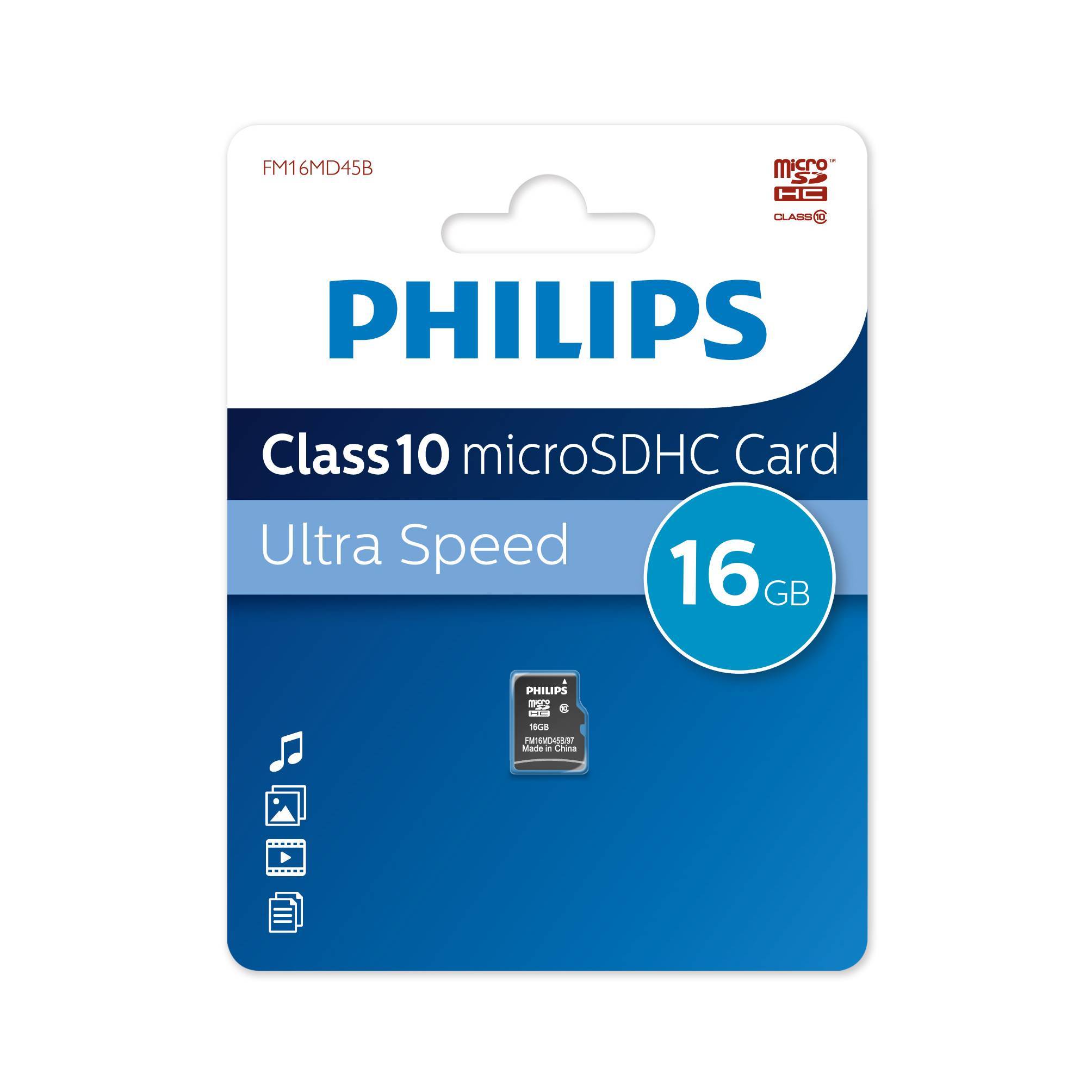 Карта памяти Philips microSDHC FM16MD45B/97, 16ГБ, Class10
